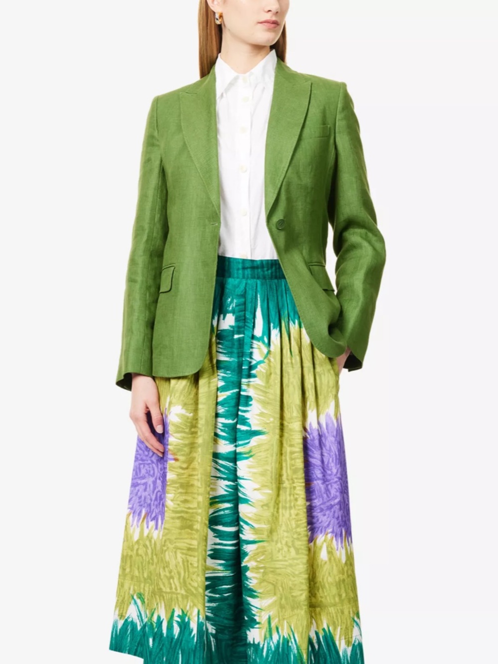 MaxMara Weekend Nalut Elegant Single-breated Green Linen Blazer Size 10